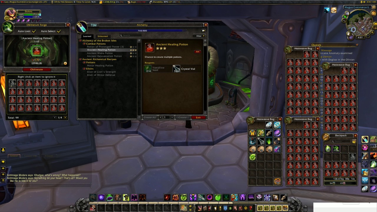 Unlimited Gold using Alcemy and Obliterum Forge!
