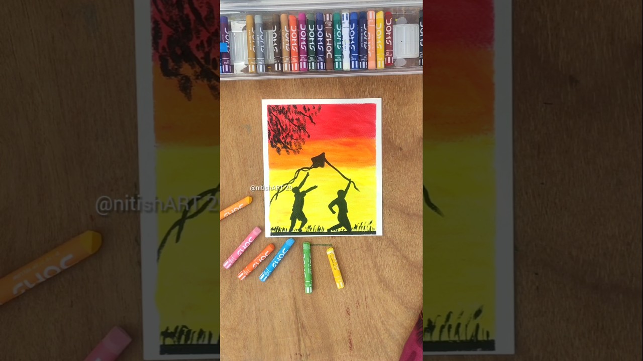 🪁 Happy Makara Sankranti | Kite Flying Sunset Silhouette Drawing 🌅