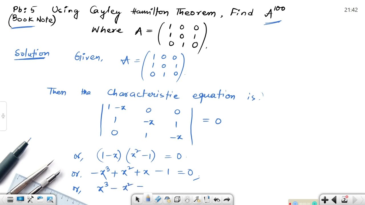 USE CAYLEY HAMILTON THEOREM FIND A100 | 4TH SEM MATH PASS CALCUTTA UNIVERSITY