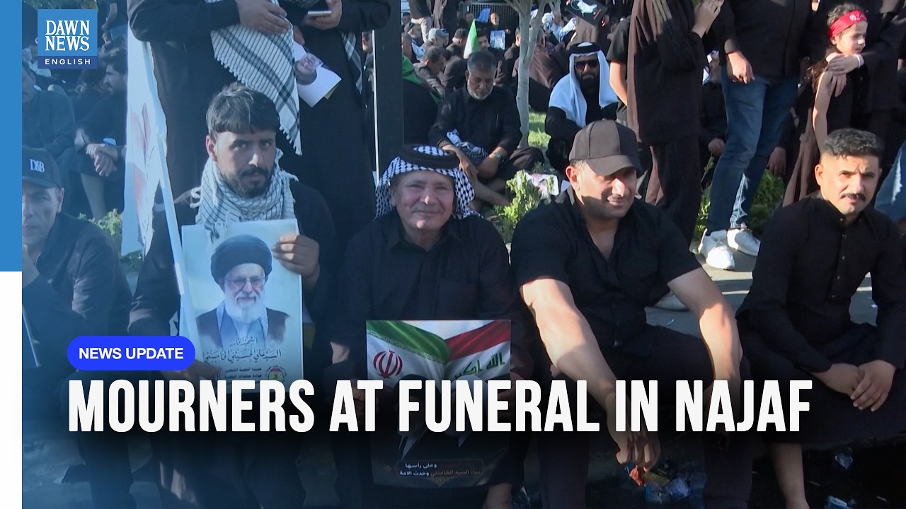 Massive Crowds Gather for Ayatollah Ali Khamenei's Funeral in Najaf, Iraq | Dawn News English