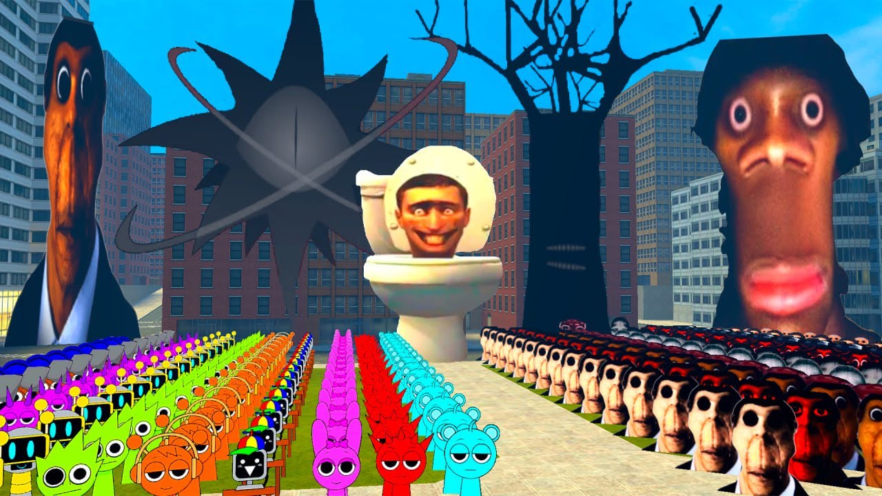 Giant MR SUN & OBUNGA vs SPRUNKI NEXTBOTS & Lobotomy Geometry Dash Emoji in Garry's Mod!