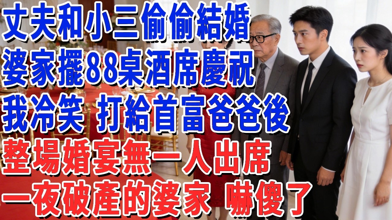 丈夫和小三偷偷結婚，婆家擺88桌酒席慶祝 ，我冷笑 打給首富爸爸後，整場婚宴無一人出席，一夜破產的婆家 嚇傻了！#妮妮故事會 #情感故事 #老年生活