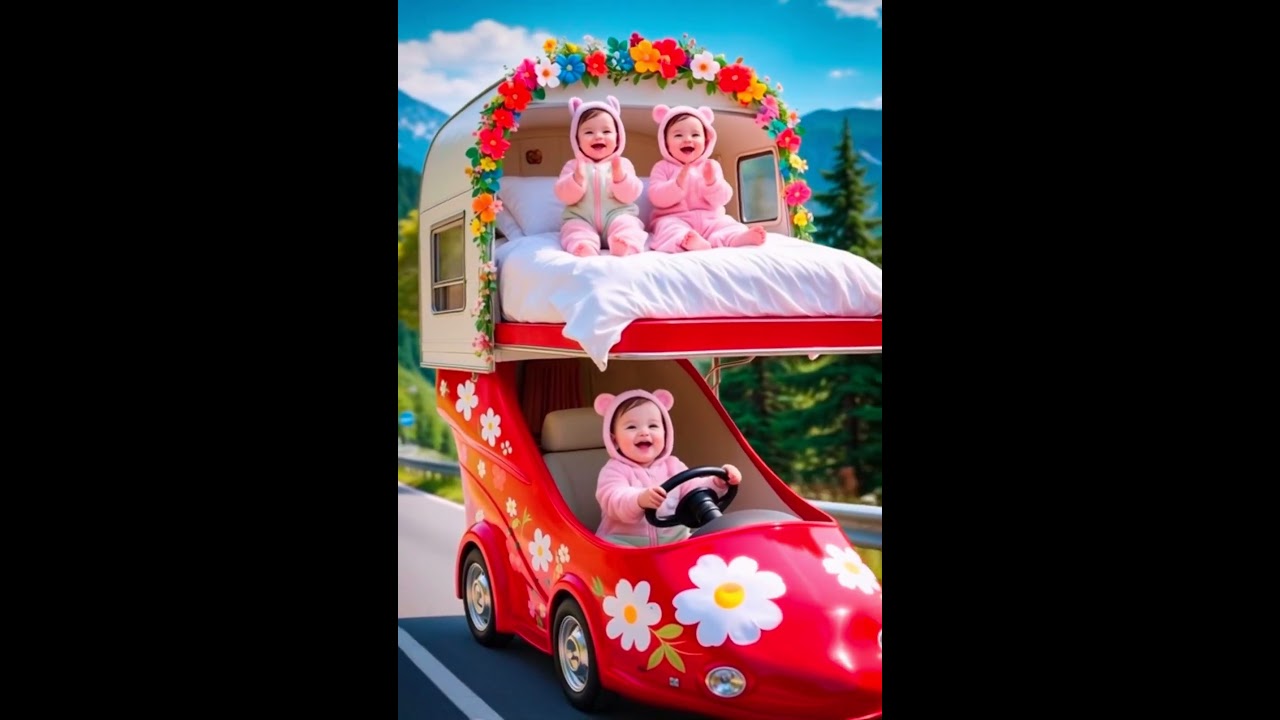 Cute Baby Driving Flower Car 🚗🌸 | Happy Kids Animation | Relaxing Music