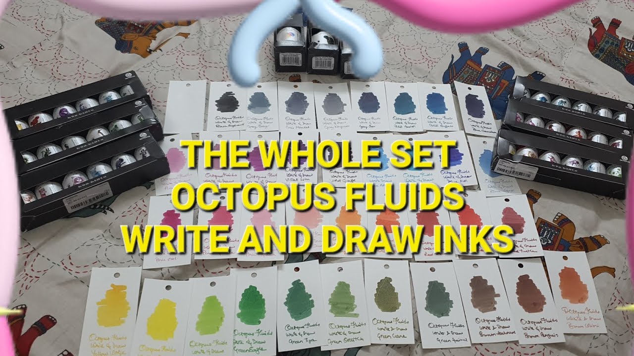 Octopus fluids Write and Draw waterproof inks... The whole set. 38 inks swatched!