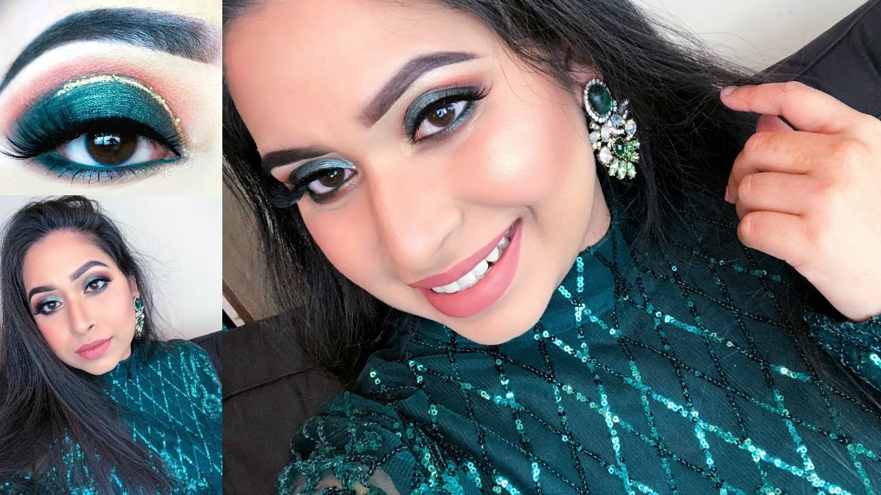 EID MAKEUP | NIGHT GLAM | GREEN SMOKEY EYE  GOLD GLITTER - 2018