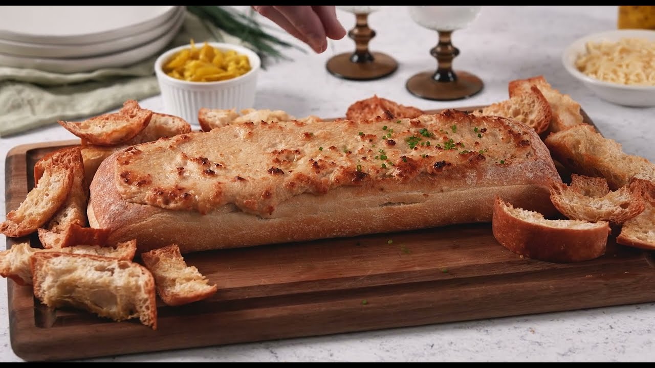Three Cheese Caramelized Onion Dip in Bread Bowl