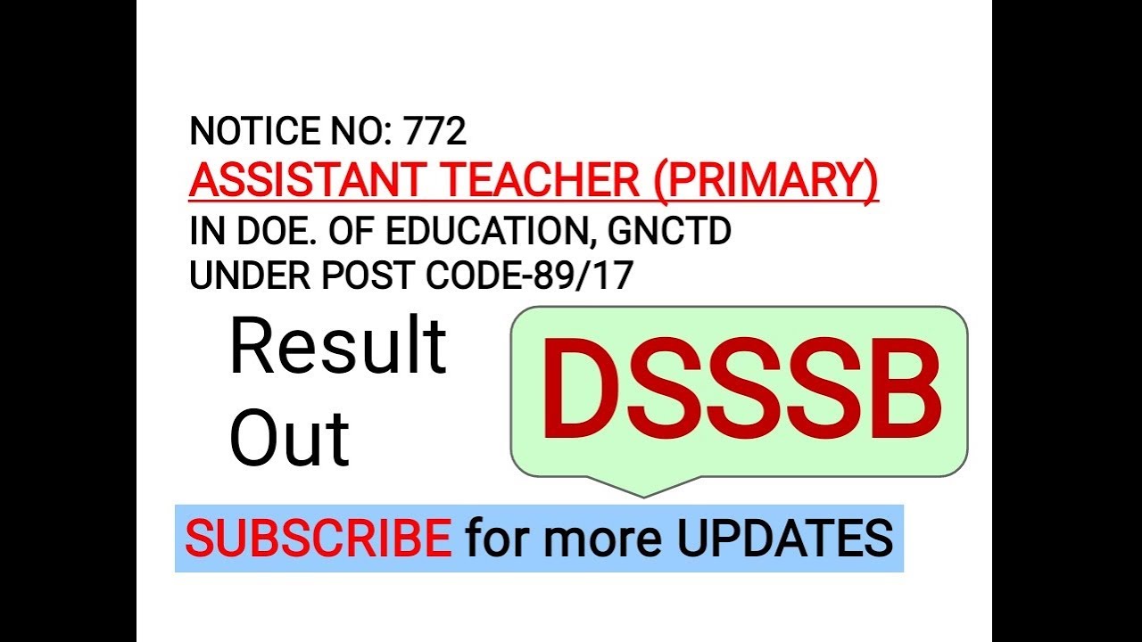 Dsssb DOE PRIMARY TEACHER RESULT