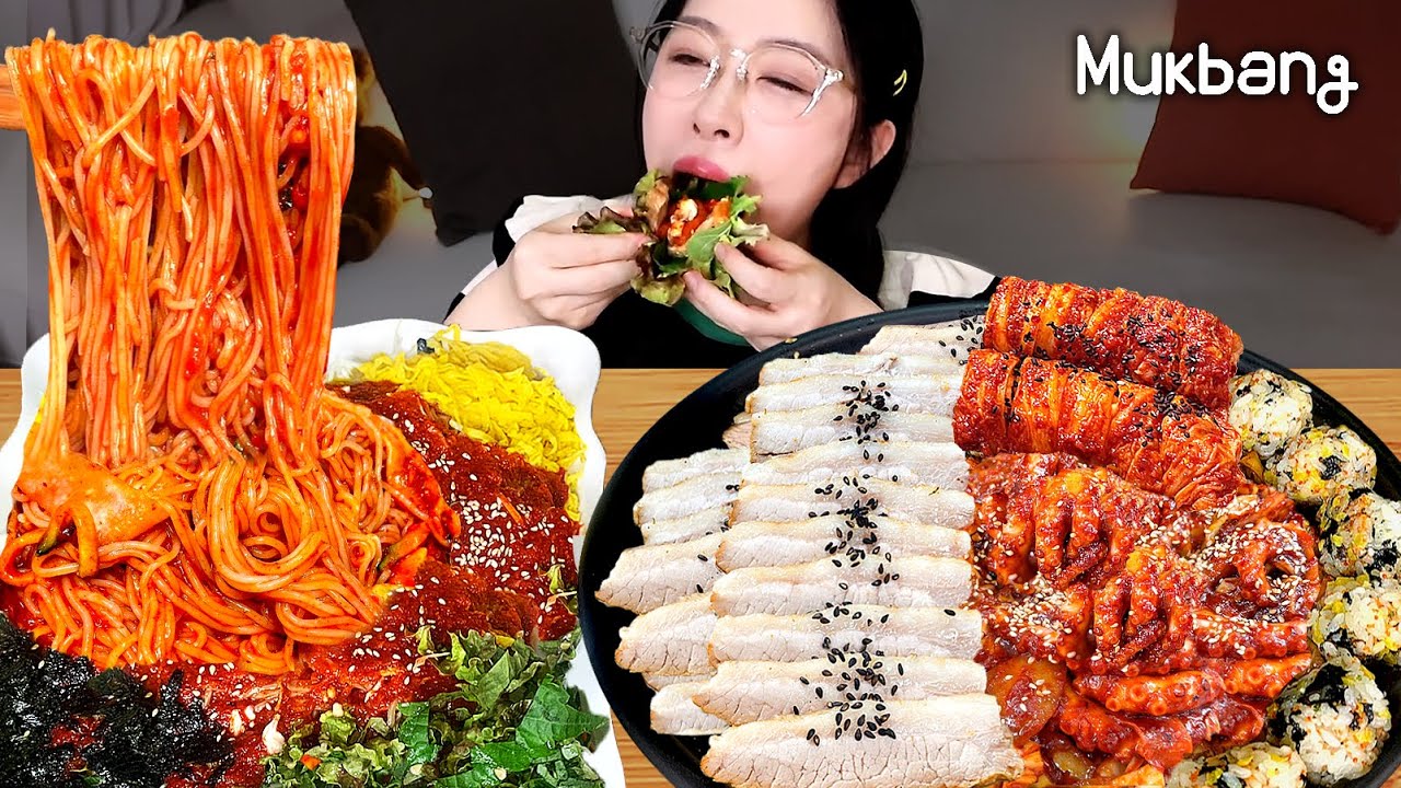 야들 쫀득한 가브리보쌈에 매콤 직화낙지볶음은 레전드 조합👍🏻 사이드 비빔막국수는 덤이요❤️ㅣ보쌈 먹방ㅣBossam Kimchi ASMR REAL MUKBANG