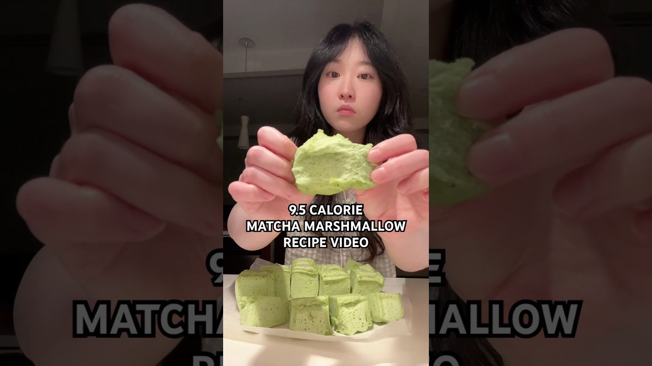 Recipe video for Low Calorie Matcha Marshmallows! 150 cals for whole batch & 9.5 cals per cube