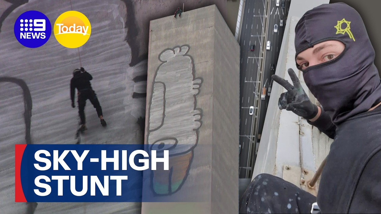 Daredevil graffiti artist charged over wild Bolte Bridge stunt in Melbourne | 9 News Australia