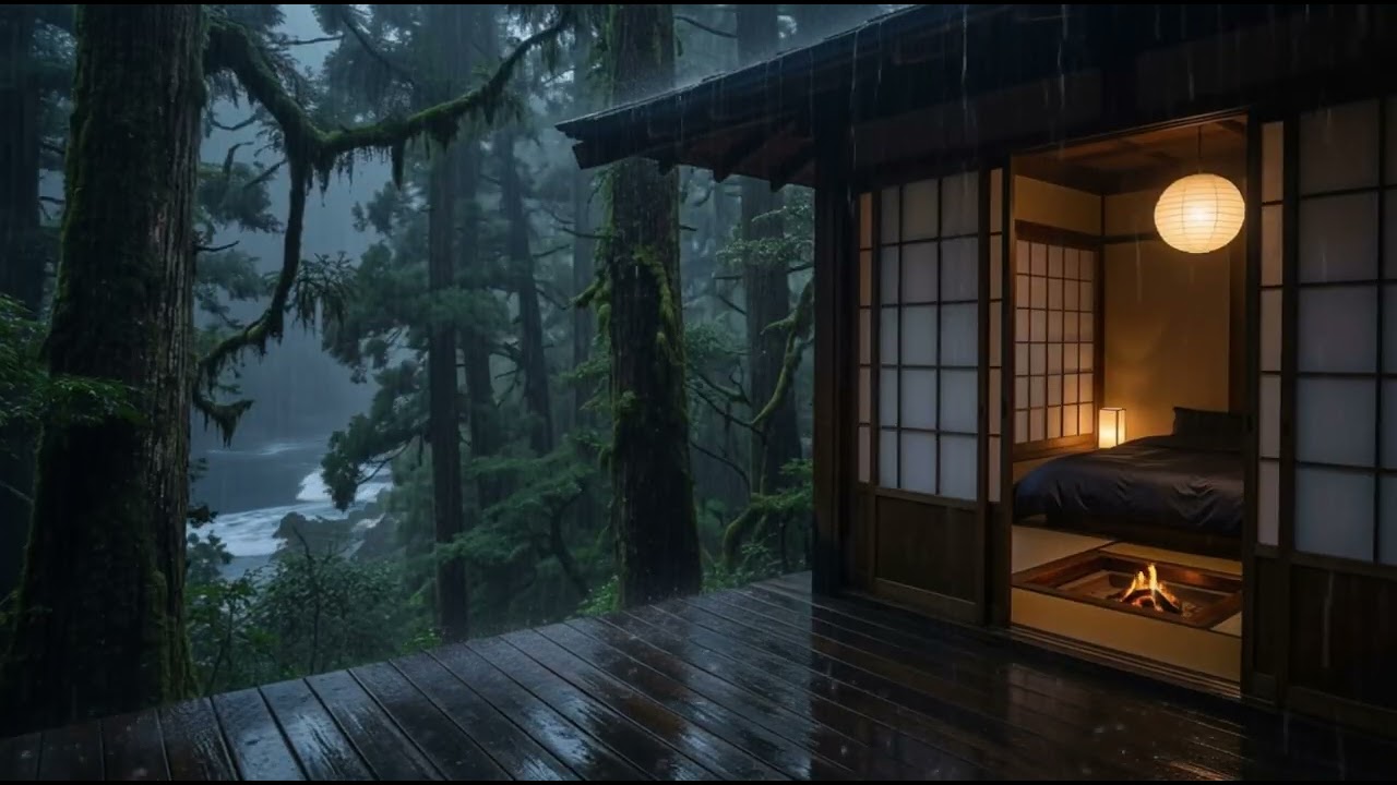 Heavy Rain in a Dark Luxury Japanese Forest Ryokan | Deep Sleep | 10 Hours No Ads