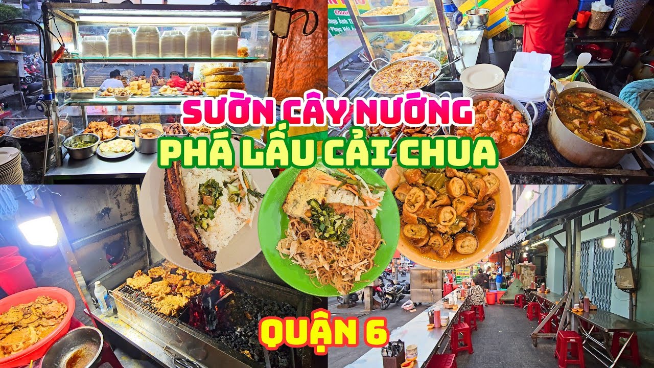 Quán Cơm Tấm Đêm với nhiều món ăn chiều lòng thực khách, Phá Lấu Cải Chua Ngon, Sườn nướng đậm đà.