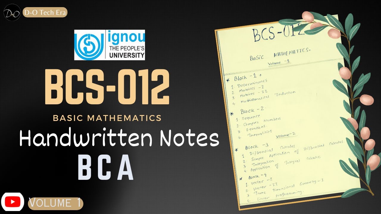 BCS-12  Handwritten Notes PDF | Basic Mathematics | #ignou first semester #bca | @D-OTech