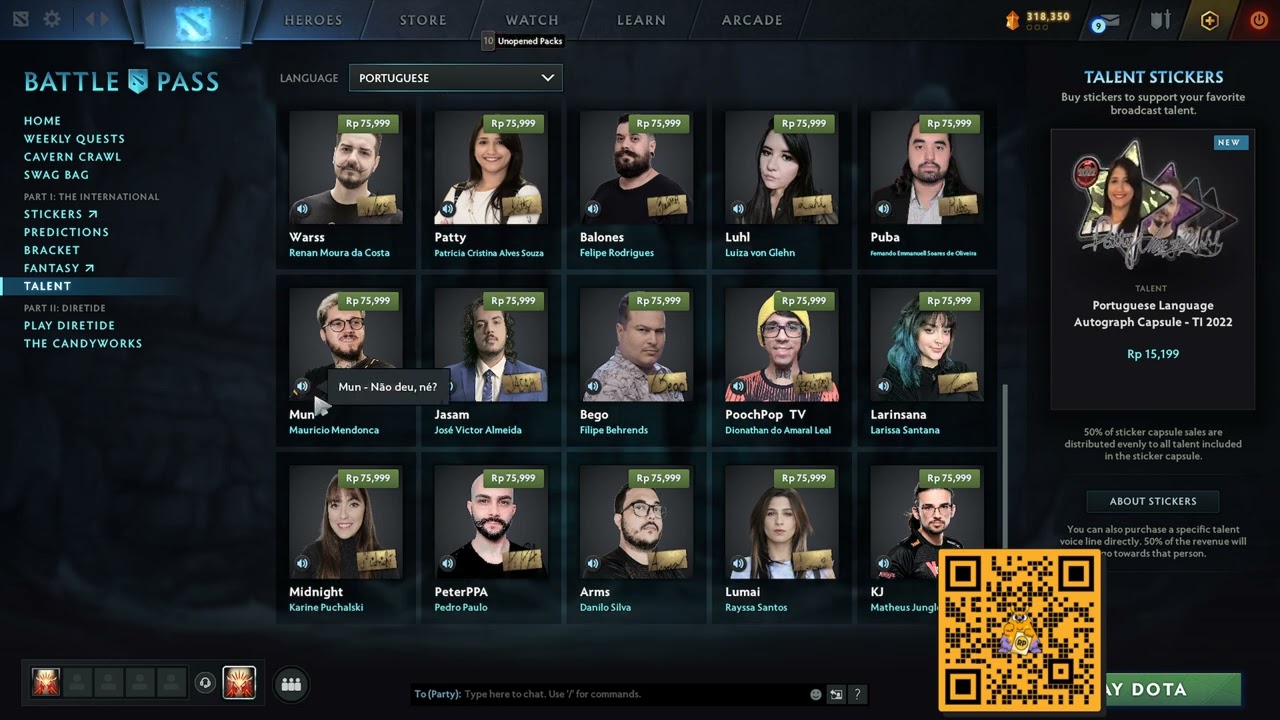 🔊 TI2022 Portuguese Talent Autographs Chat Wheel  | Download The Voice | Dota 2 Battle Pass 2022