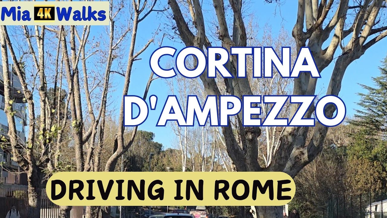 Driving in Rome in 4K at Cortina D' Ampezzo Street. Winter Sunny Morning