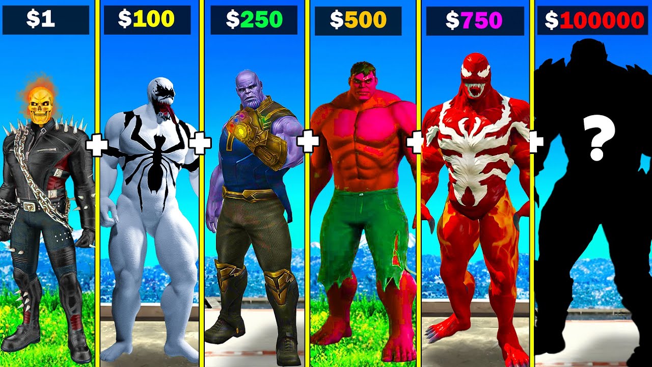 Fusing THANOS GHOST RIDER ANTI VENOM CARNAGE and RED HULK into GOD SUPER HERO in GTA 5
