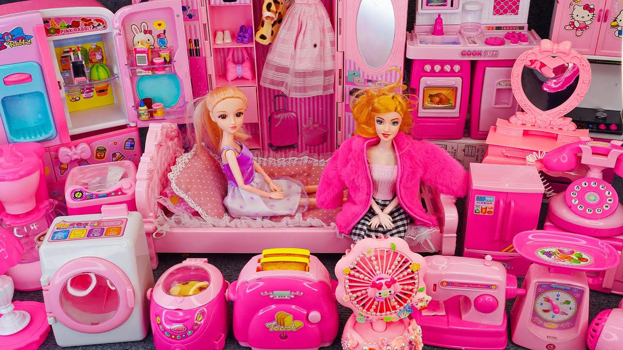 14 Minutes Satisfying with Unboxing Barbie Princess Pink Bedroom & Kitchen Playset toy Review | ASMR