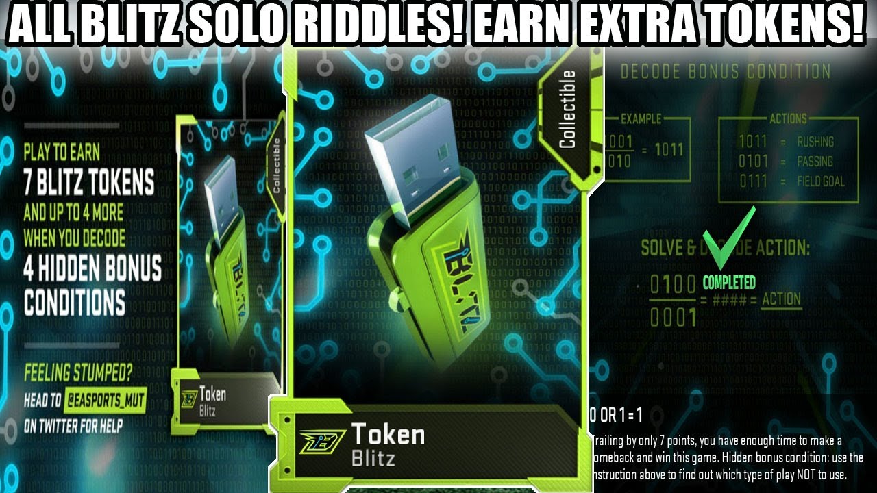 ALL BLITZ SOLO CHALLENGE RIDDLES! EARN EXTRA BLITZ TOKENS! | MADDEN 19 ULTIMATE TEAM