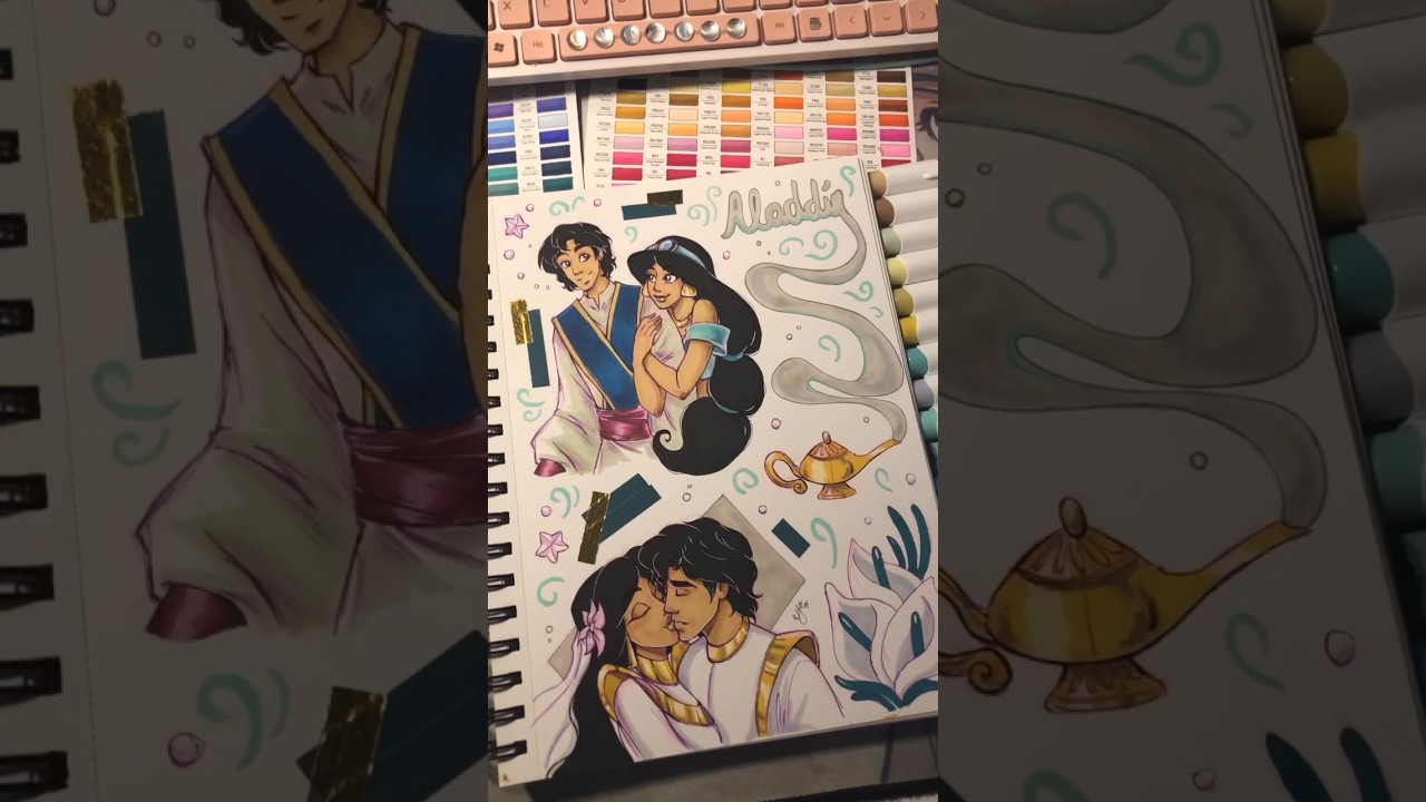 #drawing #aladdin and #jasmine in my #sketchbook while I #bingewatch the original #disney films! 💛