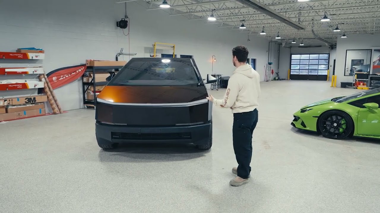 Tesla Cybertruck Colored Paint Protection Film in Pure PPF Obsidian Red - Eclipse Auto Styling