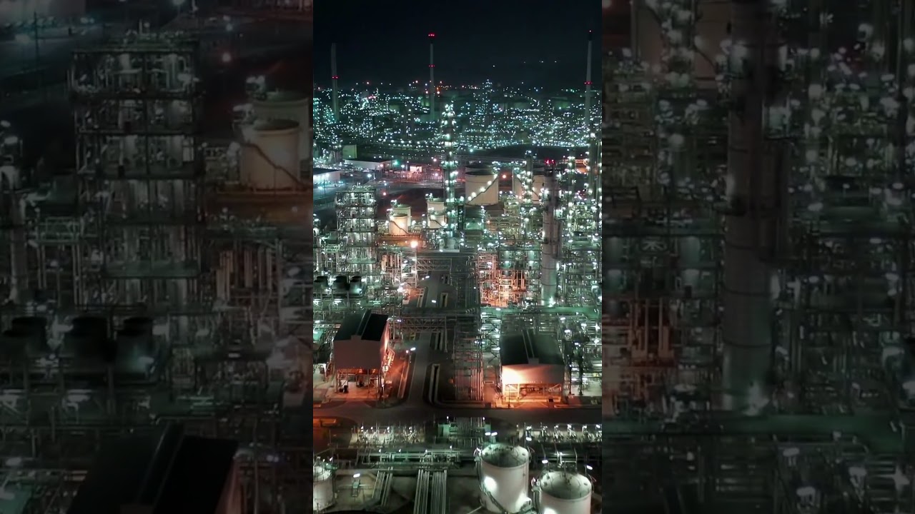 Refinery at Night - Drone Aerial Footage