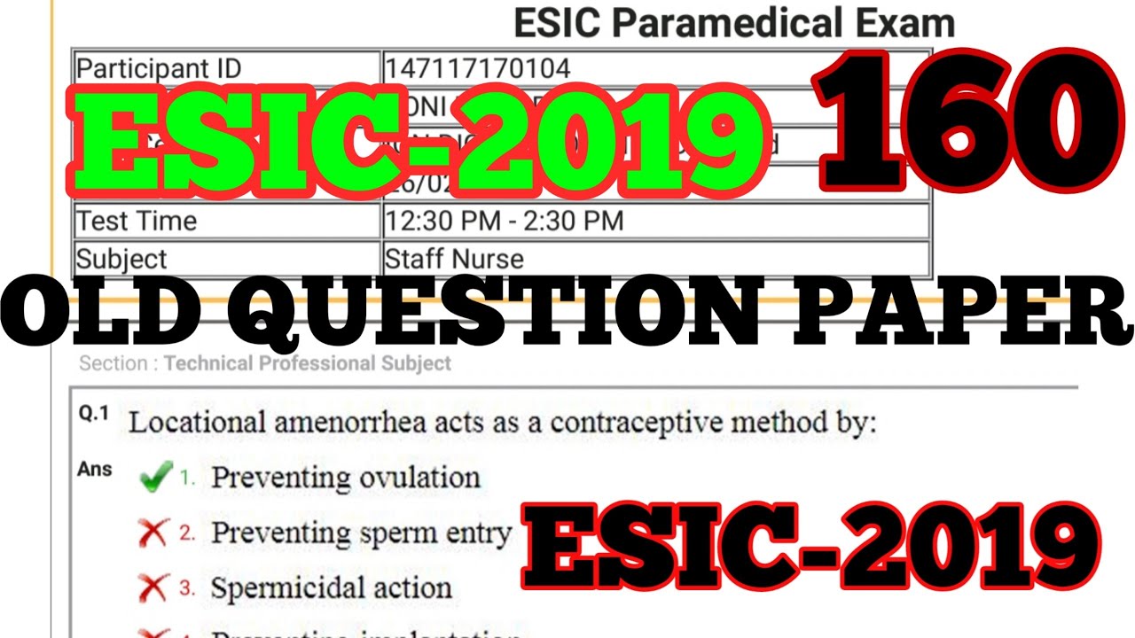 2019-ESIC OLD QUESTION PAPER & ANSWER KEY//VIDEO NUMBER 160