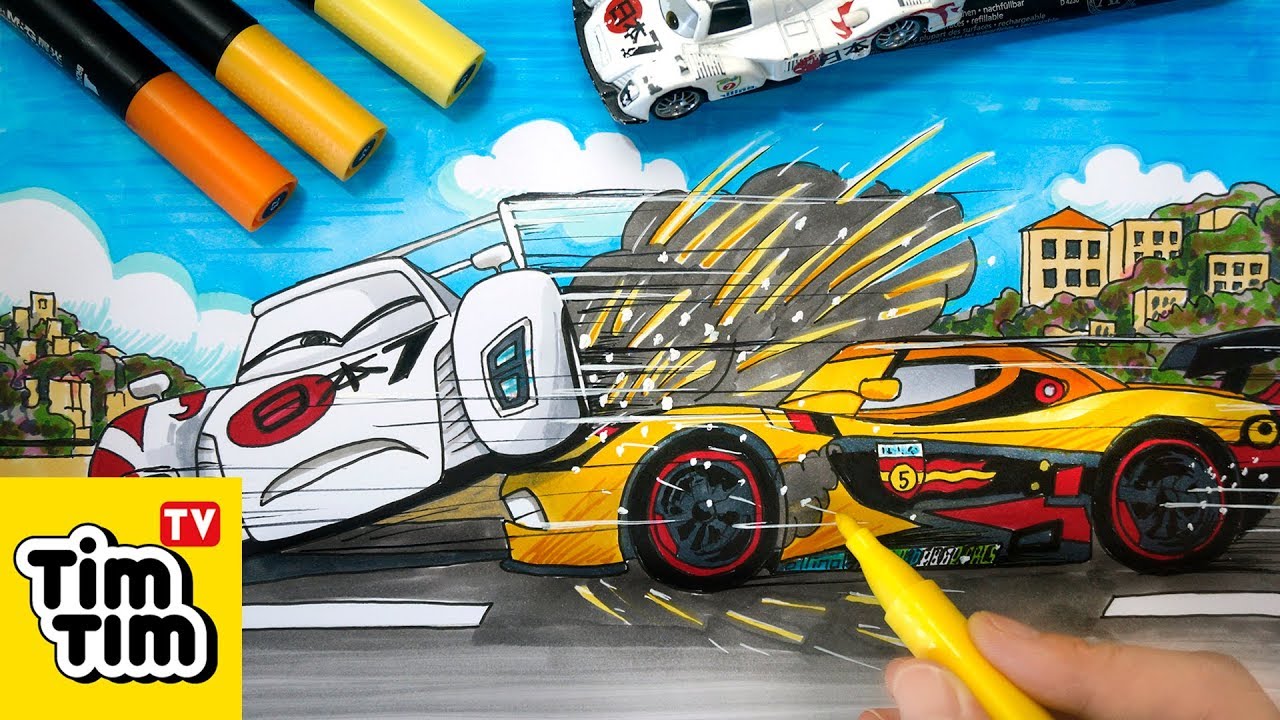 How to draw Shu Todoroki Miguel Camino Crash at Porto Corsa (2) Cars 2 | Easy step-by-step for kids