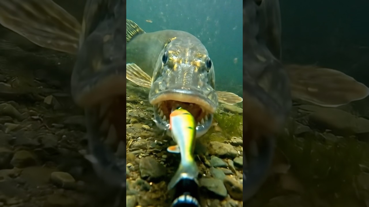Underwater view! Pike strikes #ai #fishing #pike