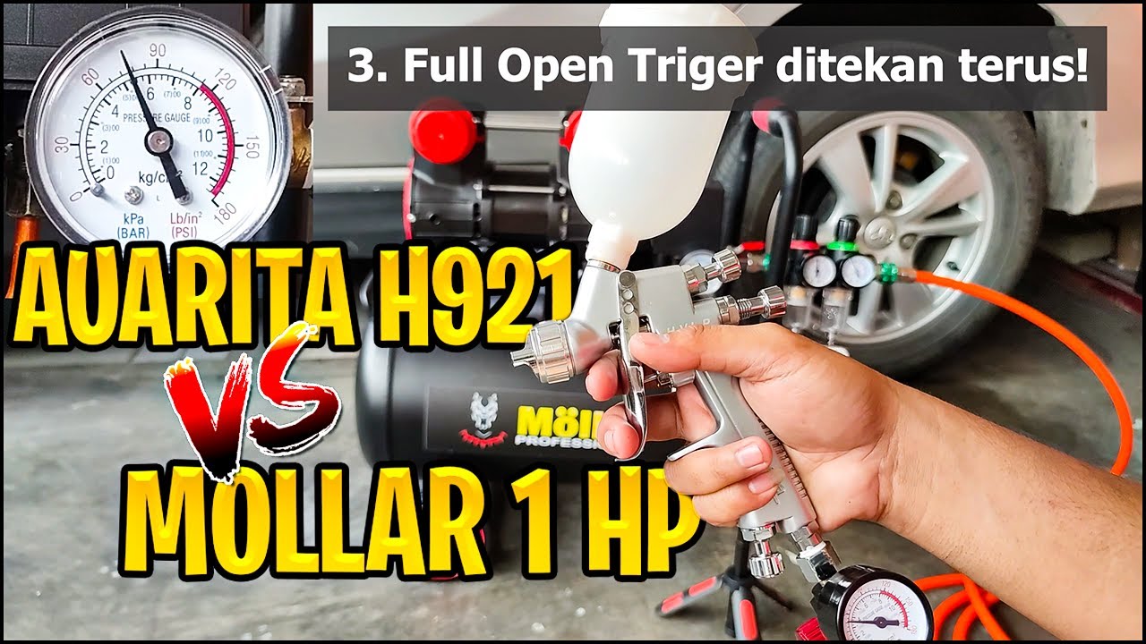 Test Kompressor Mollar AC1525 pakai Spray Gun Auarita Mini H 921