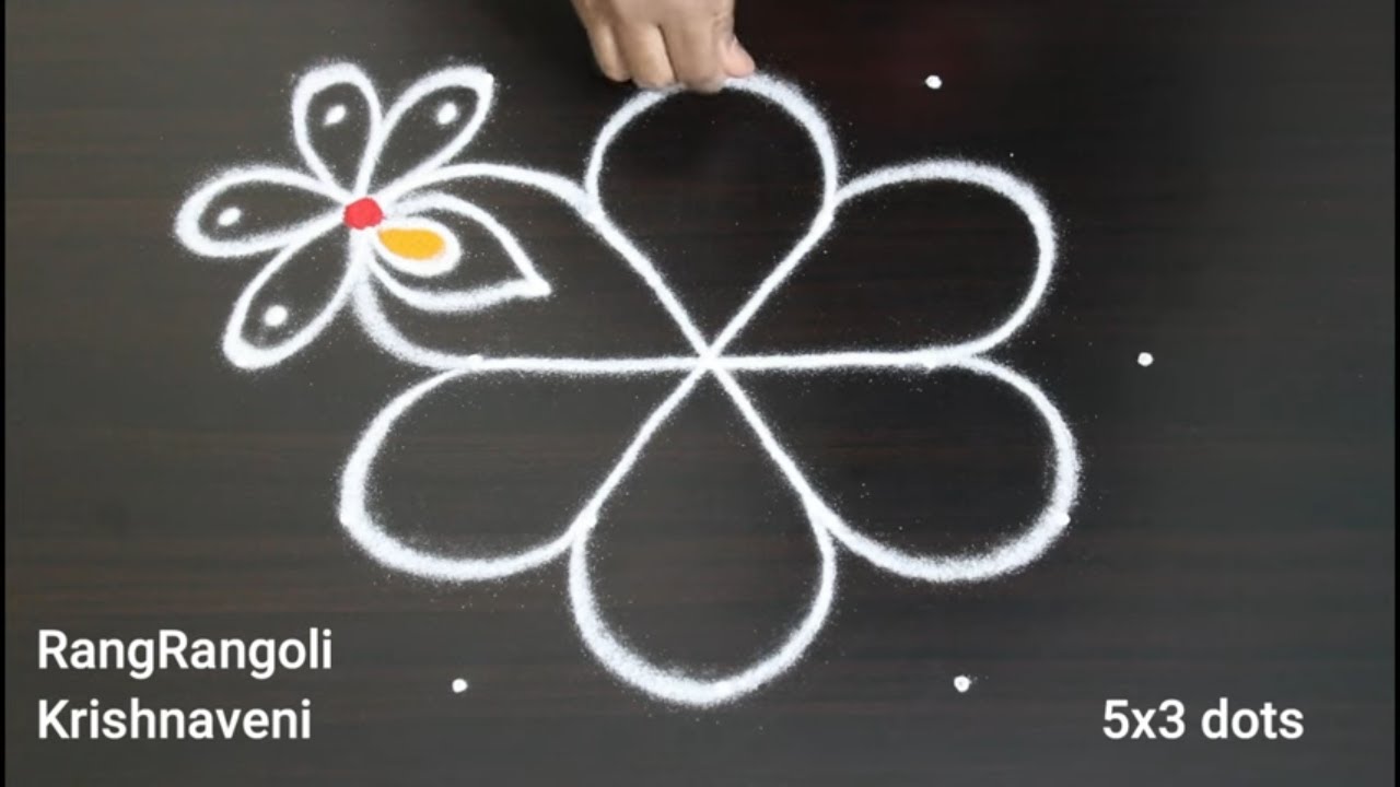 Creative Kolam🌺5x3 dots Traditional Muggulu🌺Easy Daily Rangoli🌺RangRangoli Krishnaveni