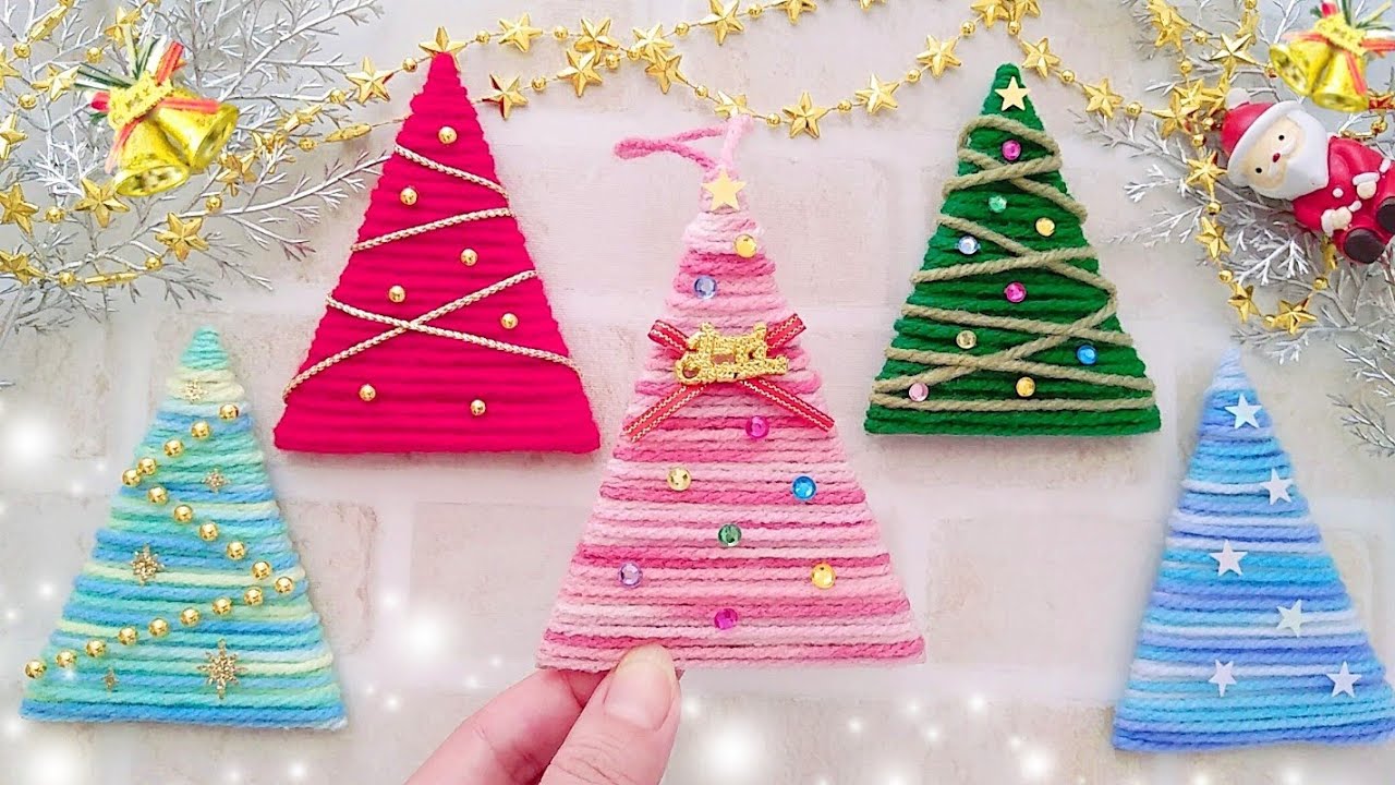 【簡単】100均毛糸🎅クリスマスツリーの作り方🌲【ボンド不要✨縫わない✨】DIY How to make a yarn Christmas tree.christmas ornament.