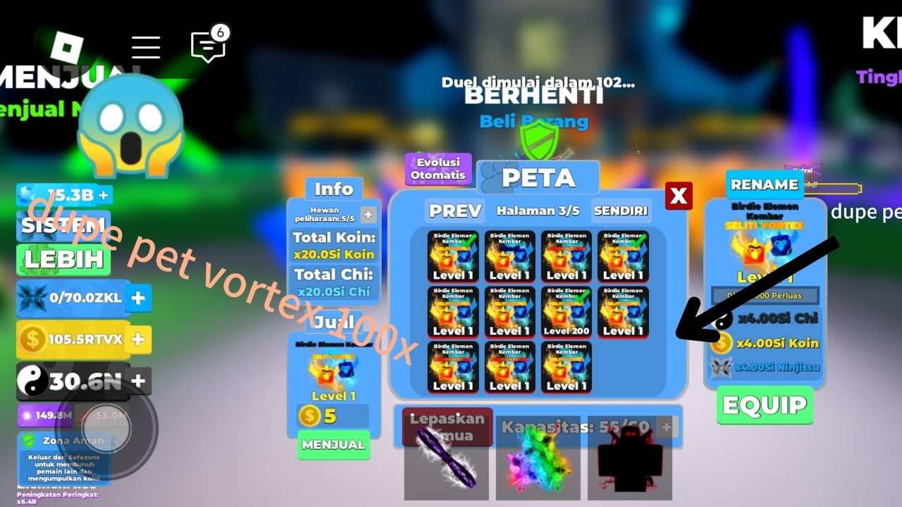dupe pet dribie vortex 100x successful in the game ninja legends 2025 #ninjalegends