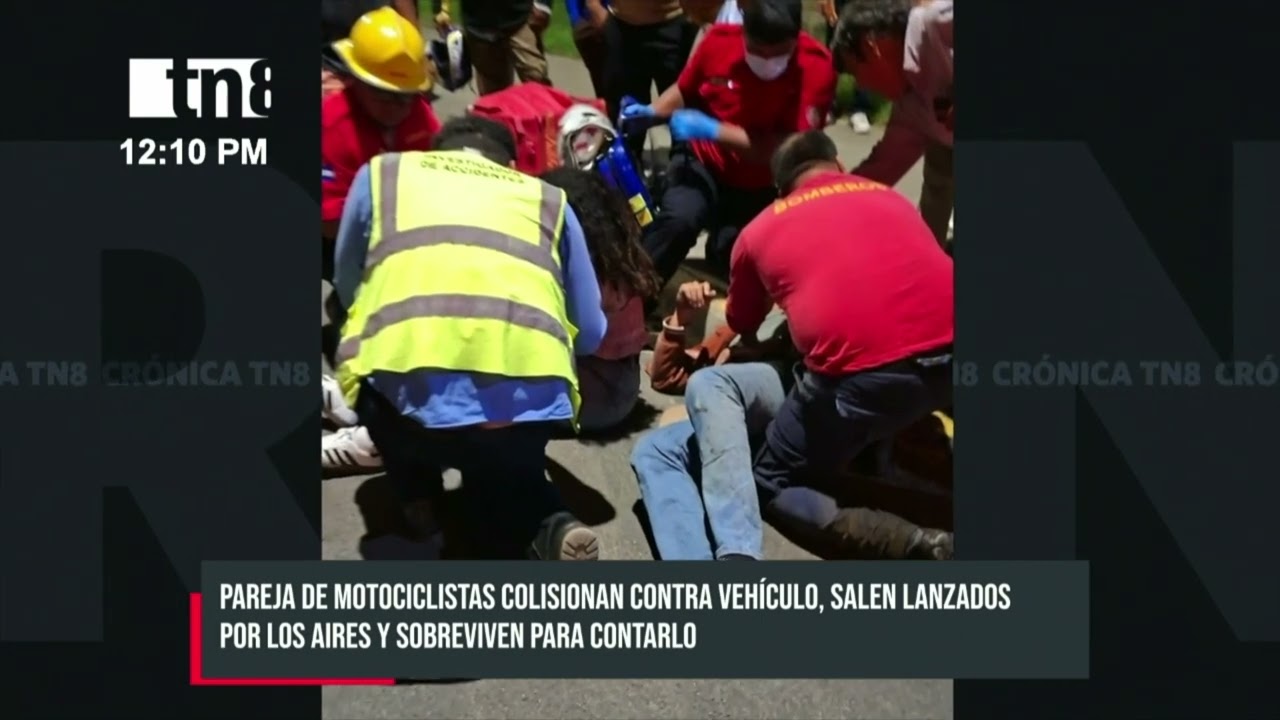 Pareja de motociclistas sobrevive de milagro tras fuerte accidente en Managua
