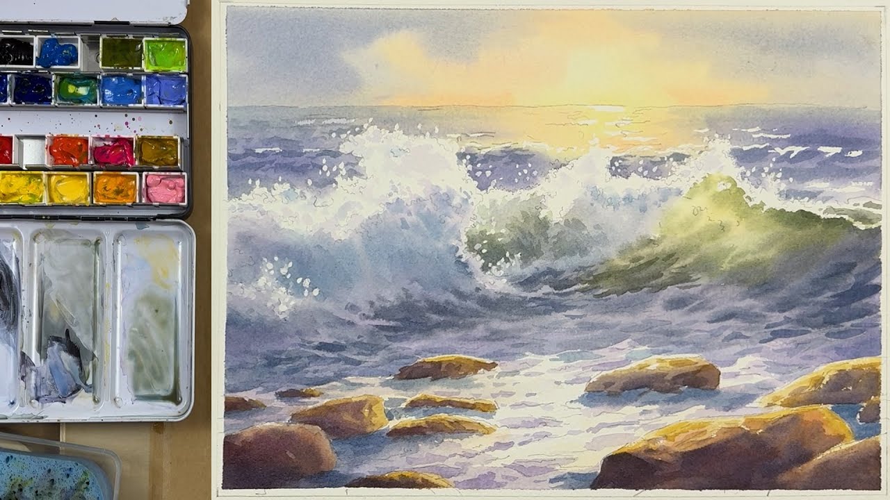 Sunrise Over the Ocean – Watercolor Painting Techniques