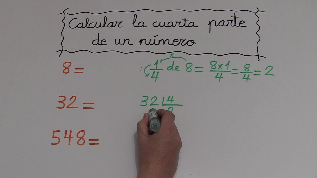 CUARTA PARTE DE UN NÚMERO (1/4 DE UN NÚMERO). FRACCIÓN DE UN NÚMERO