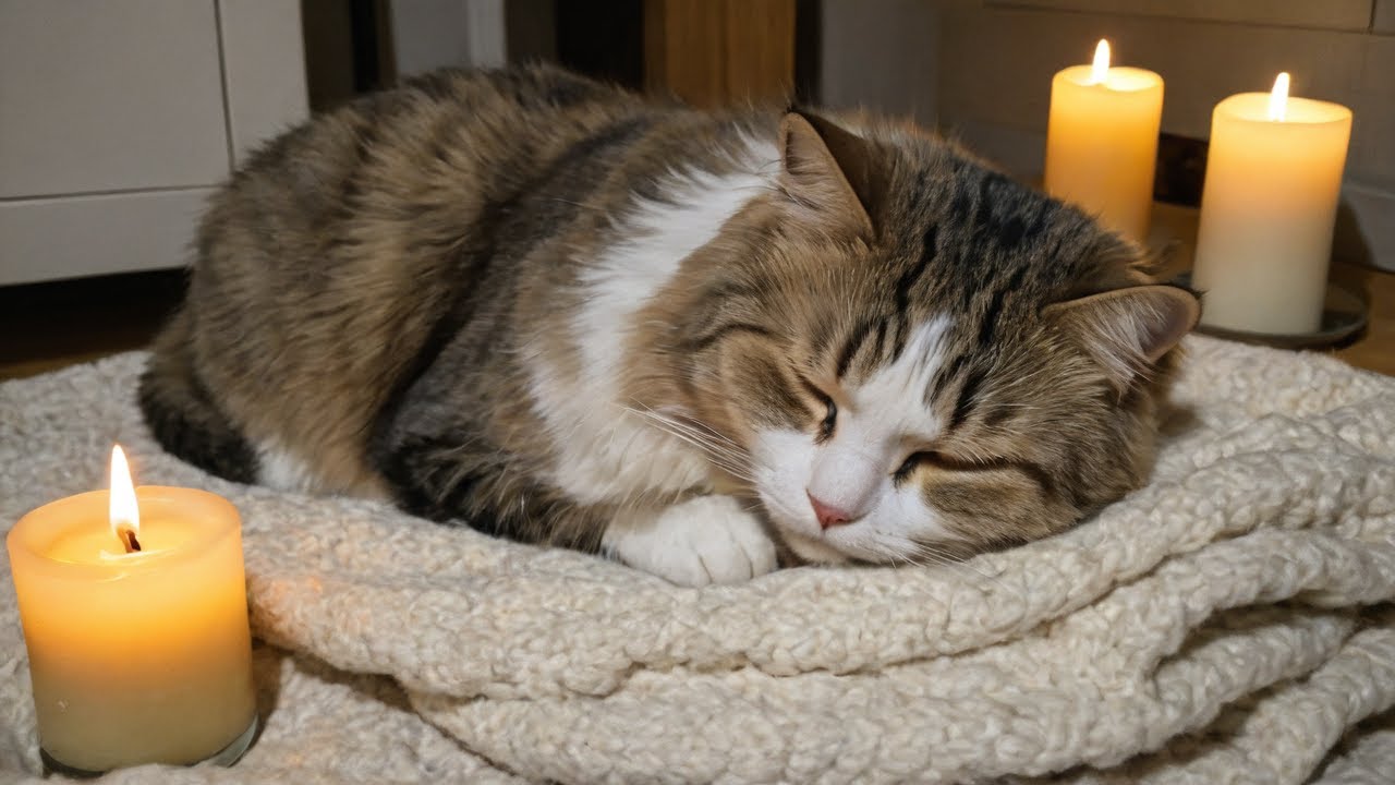 은은한 촛불 사이에서 깊이 잠든 초코 🕯️🐱 | 포근한 수면 ASMR