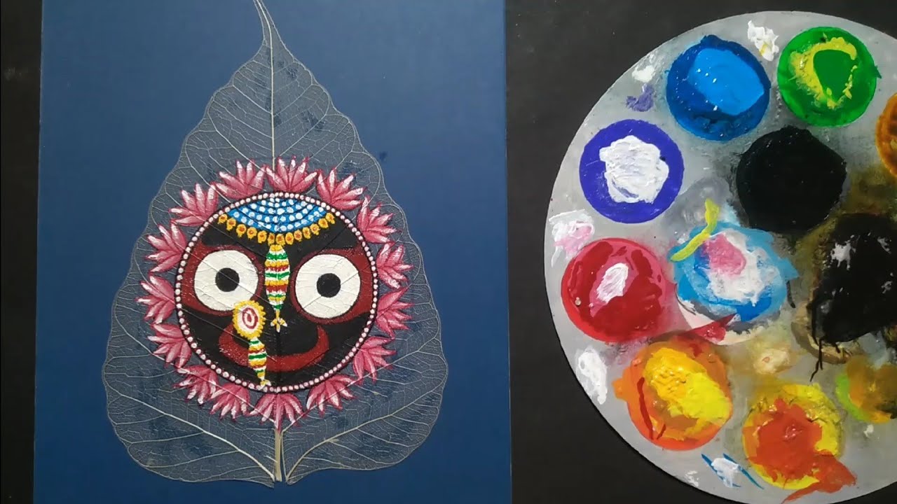How to draw and paint Lord Jagannath face on peepal leaf skeleton (ebasics8289)