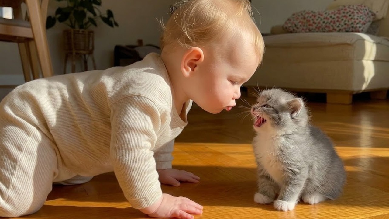 Малыш мяукнул котенку... Его реакция бесценна 😂🐱