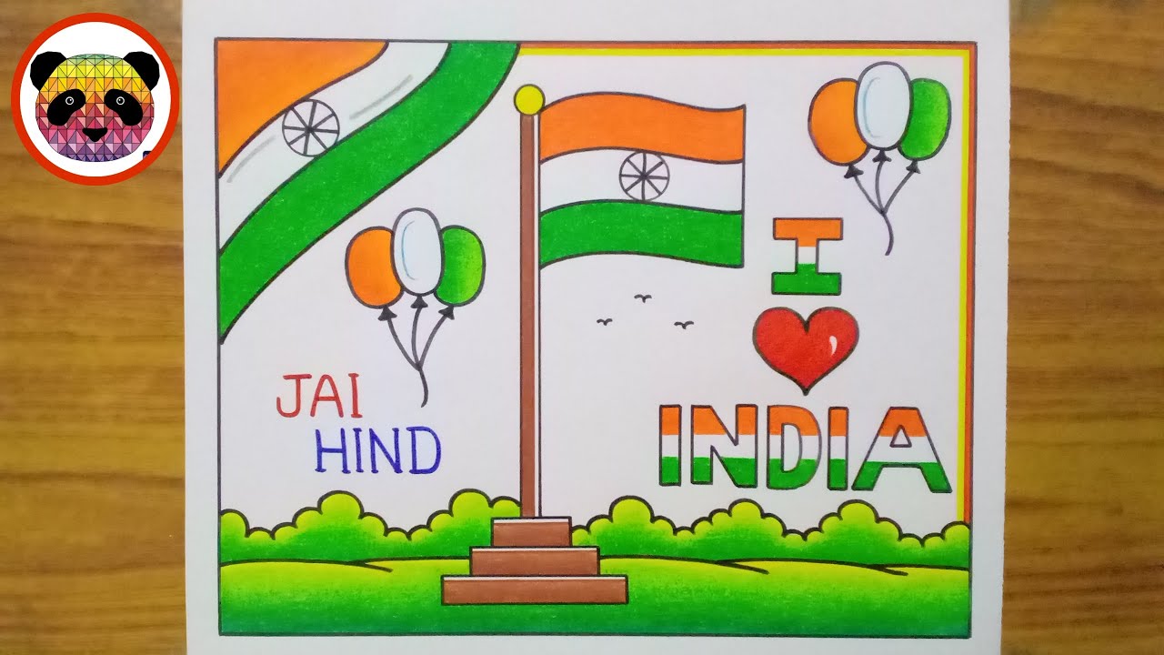 Independence Day Drawing / Independence Day Poster Drawing Easy Step By Step / I Love India Drawing