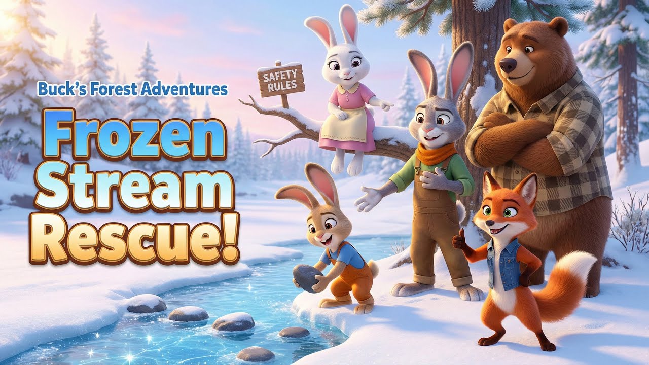 The Buck’s Forest Adventures – The Frozen Forest Stream Rescue! ❄️ Winter Water Safety Story for Kid