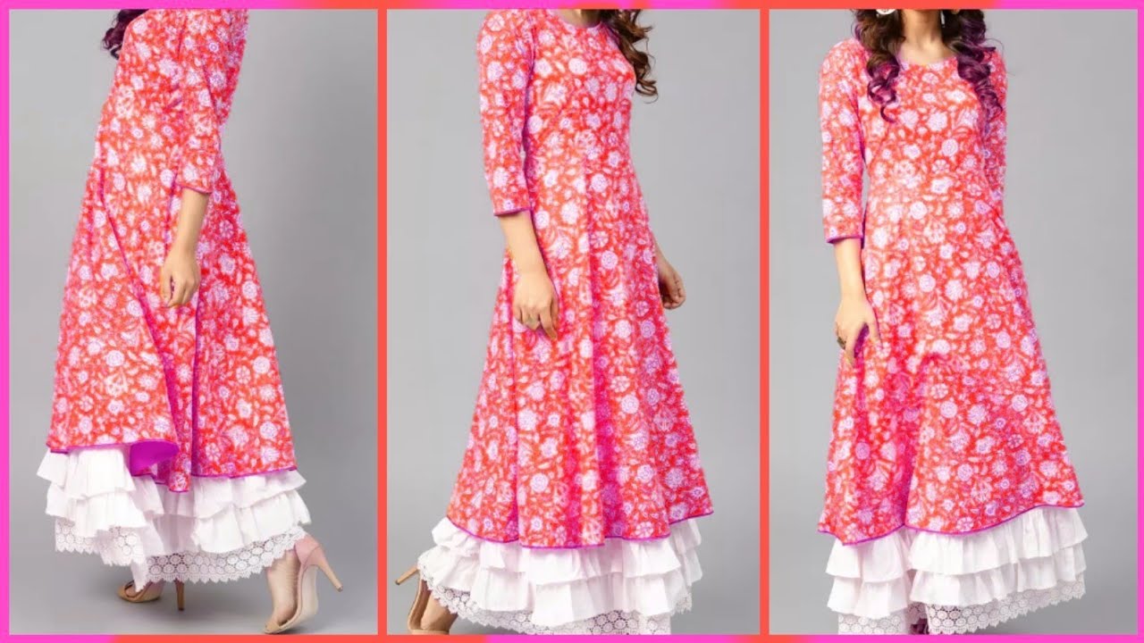 DIY : Convert Old SAREE/Fabric Into Double layer Ruffle Dress / Ankle Lenght Dress