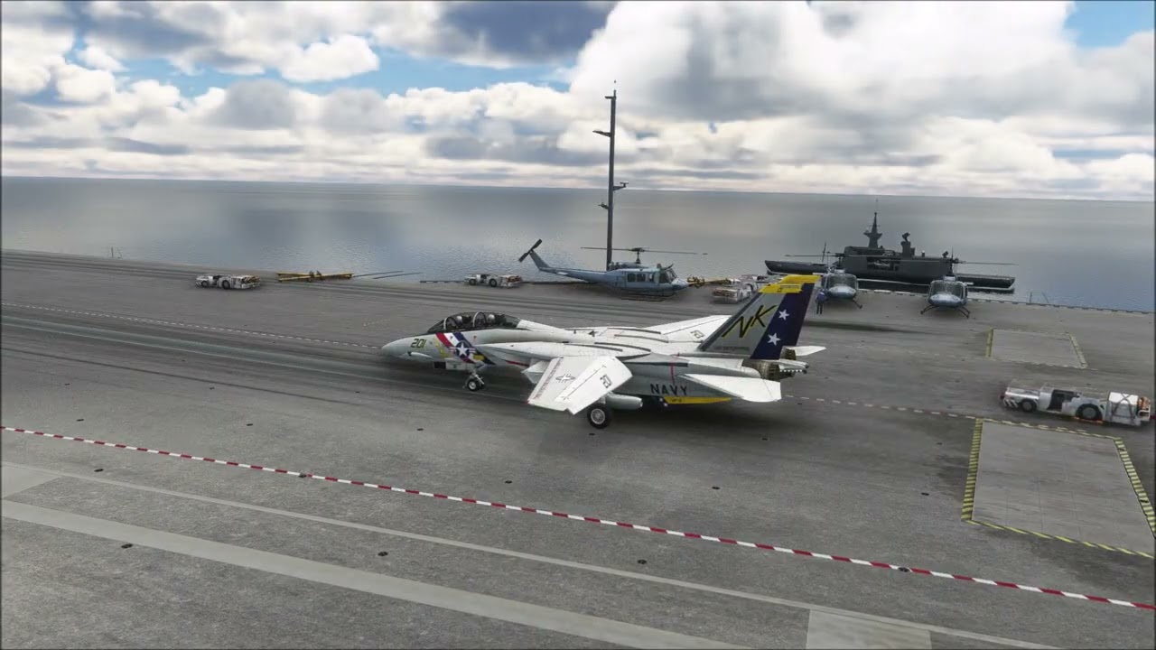 DC Designs F-14A Tomcat landing on a moving carrier in MSFS