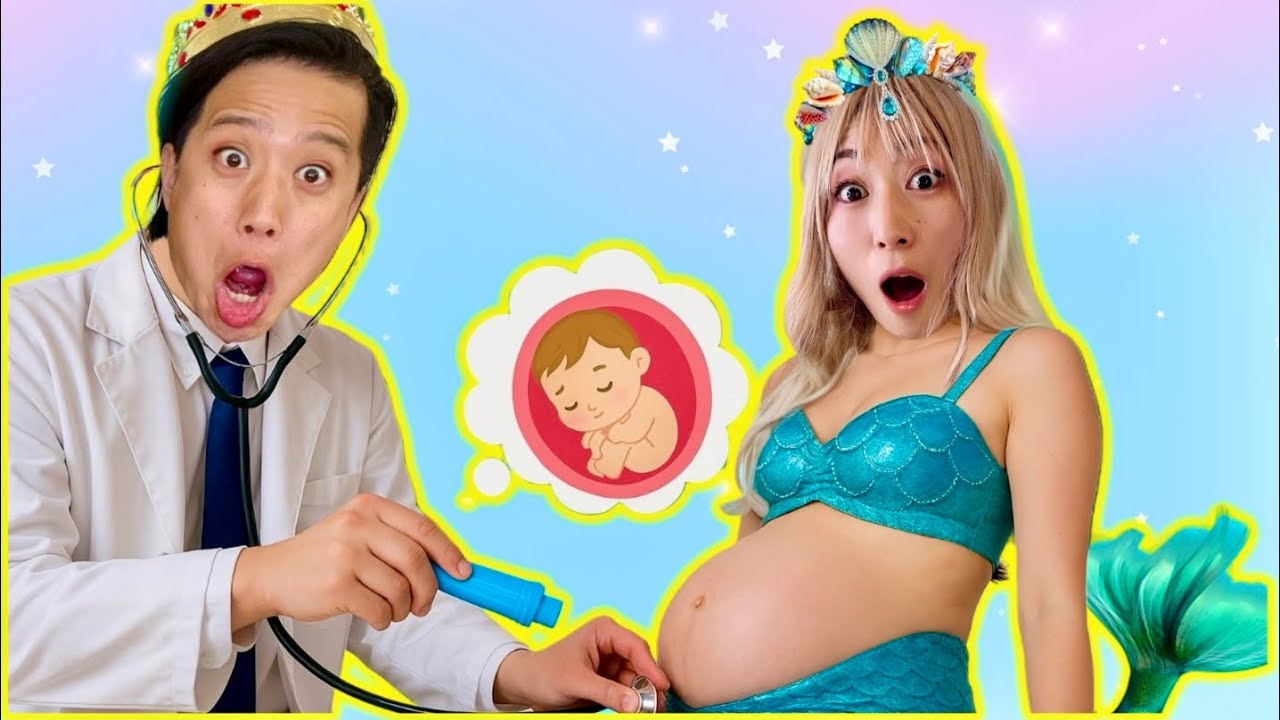 お腹痛い！人魚のプリンセスの赤ちゃんが生まれる！妊婦のママが救急車で運ばれた⁈😱おもしろい病院ストーリー 食育 健康教育🍎実験道場 HAPPY DOJO