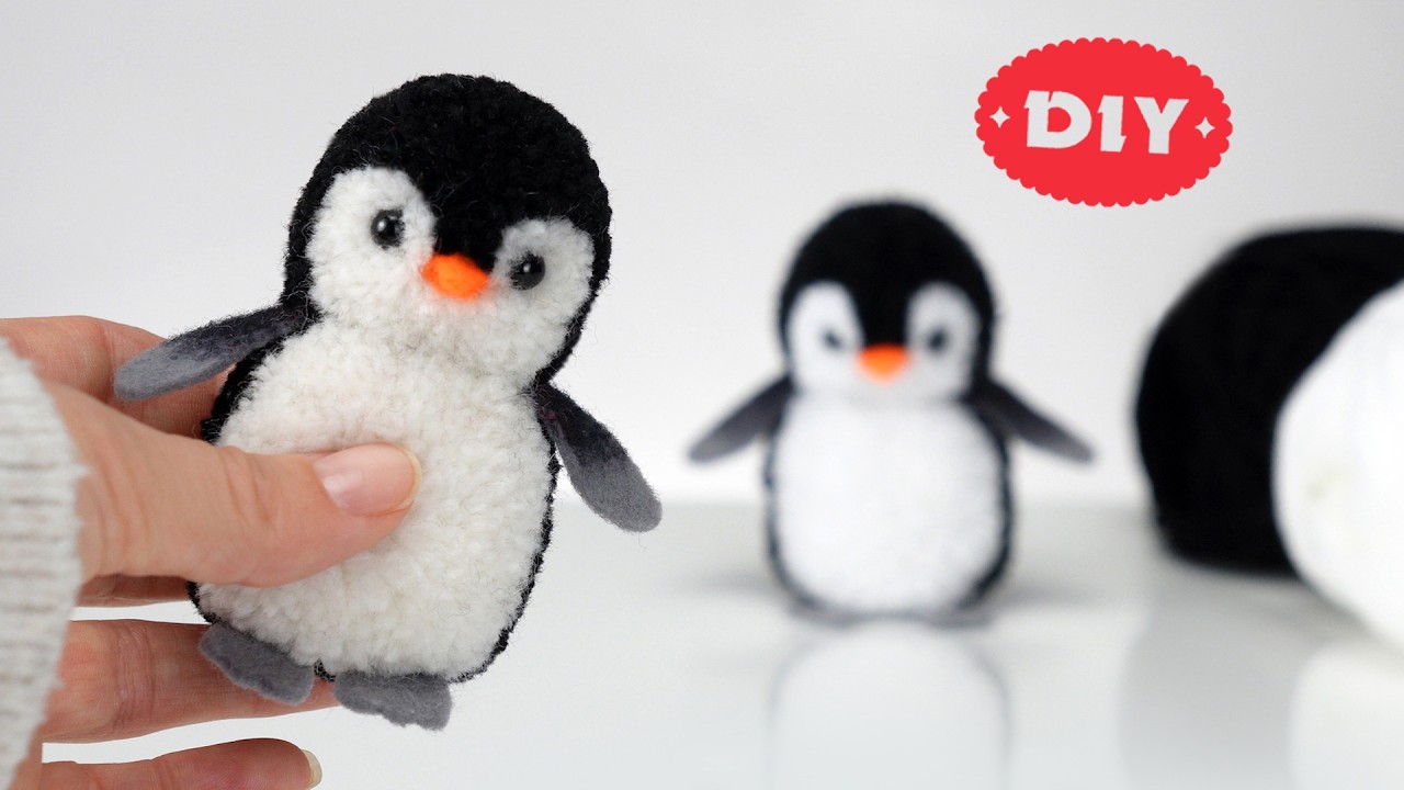 🐧 Милый Пингвин из Пряжи Помпон Своими руками 🧶 Лёгкая Рождественская Поделка 🎄