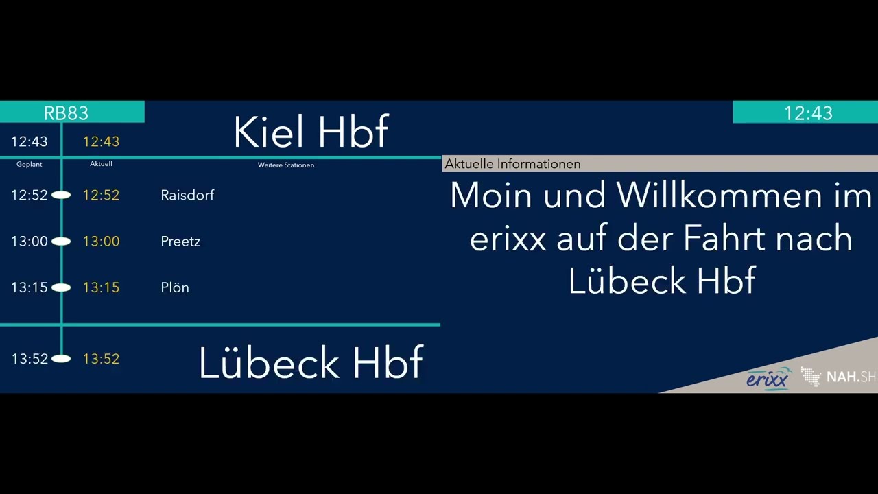 erixx Holstein | Ansagen RE83 Kiel Hbf - Lüneburg Hbf