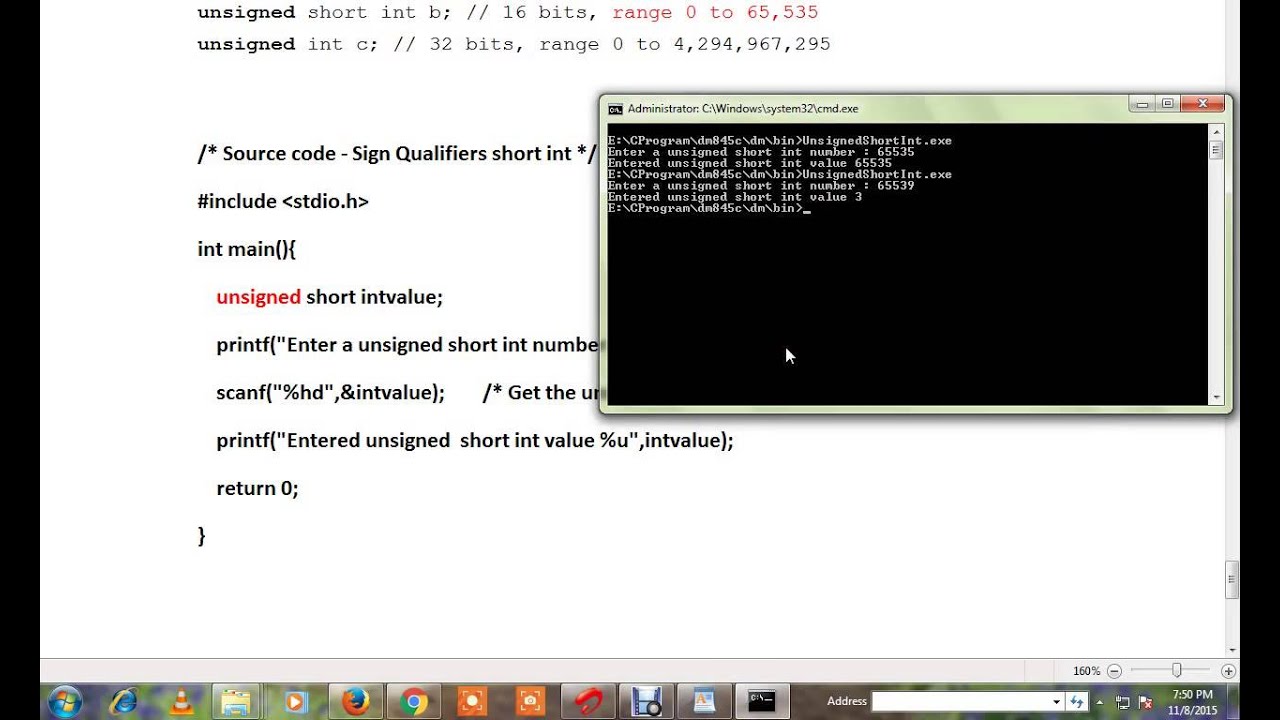C PROGRAM SIGN QUALIFIER  EXAMPLE DEMO