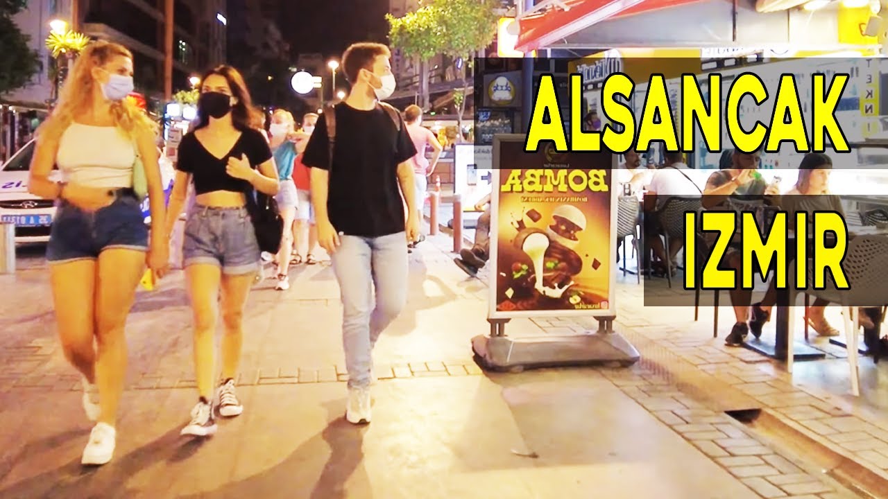 Alsancak Izmir Night Walking Tour around Shopping Street with Nightlife | August 2021 | 4K HDR 60fps