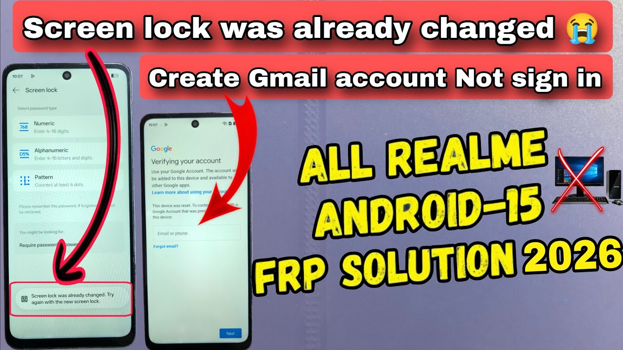 How tow fix Screen lock was already changed || All REALME Android 15 FRP BYPASS || realme 12x 5G 🔥