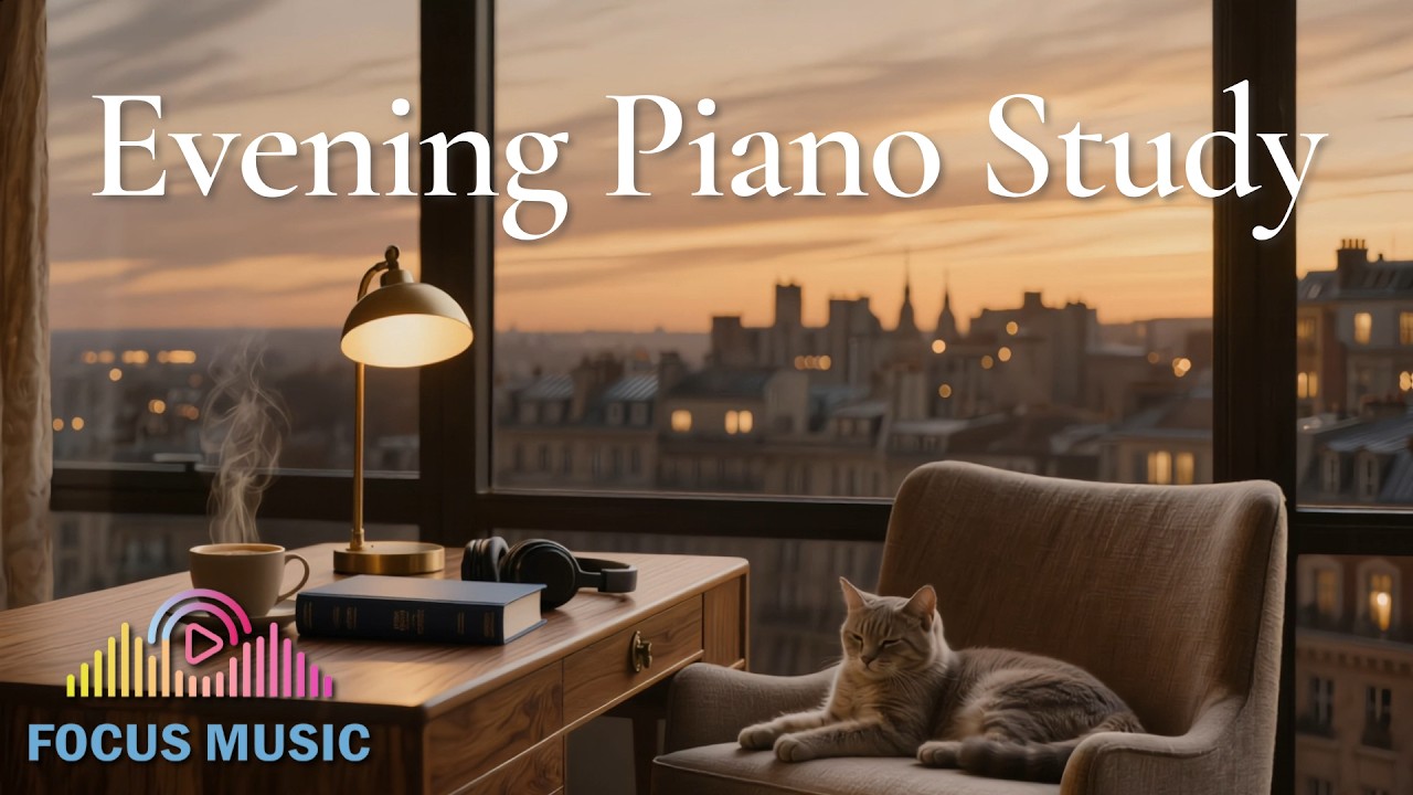 Evening Piano Study 🌇 Cozy Cat & Relaxing Music for Deep Focus (1 Hour)