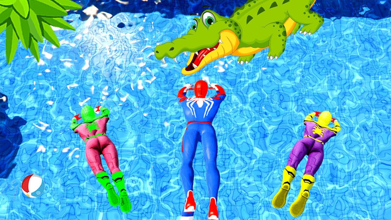 GTA 5 SPIDER-MAN Falling into Crocodile Swimming Pool | SPIDER-MAN Ragdolls (Spiderman VS Crocodile)